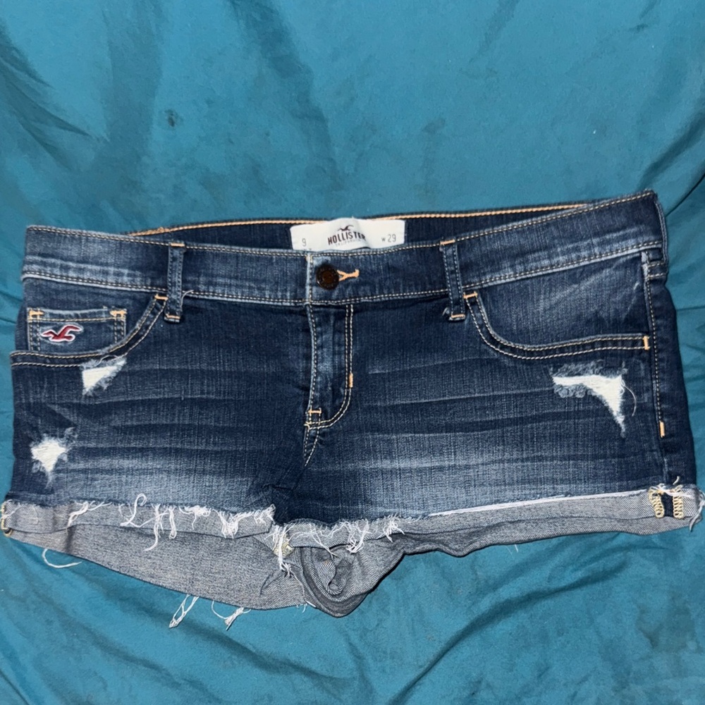 Hollister Dark Blue Distressed Jean Shorts